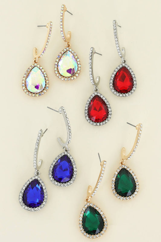 Rhinestone Teardrop Crystal Drop Dangle Earrings: Iridescent