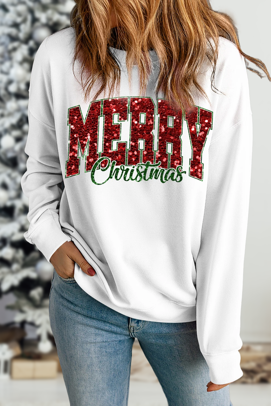 Sequin MERRY Christmas Graphic Sweatshirt / M