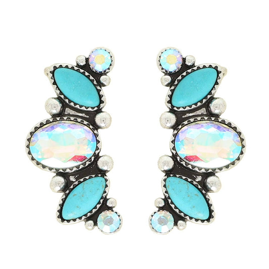 Western Turquoise Gemstone Climber Earrings: Turquoise