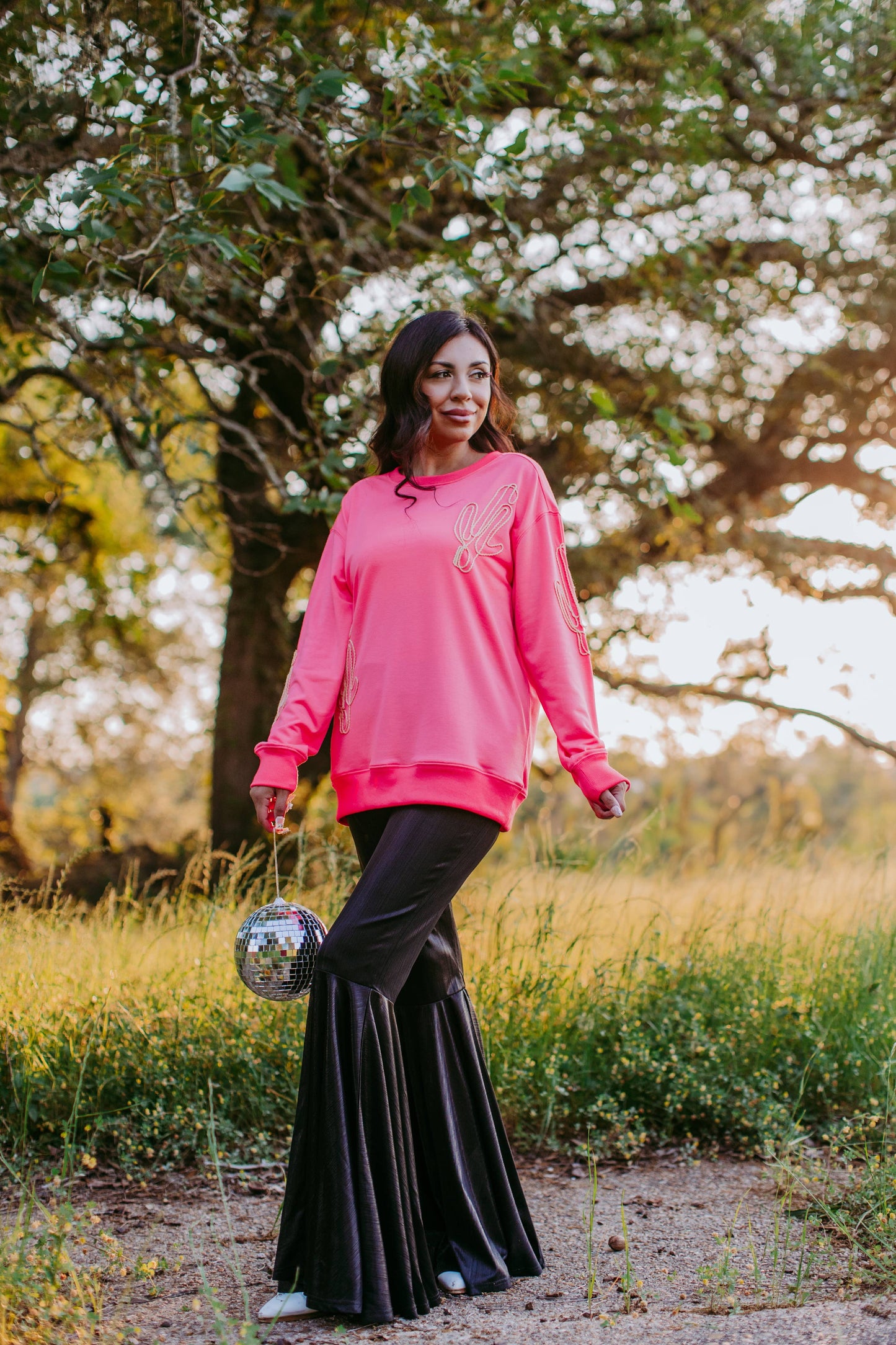 MK371 Cactus Line Embroidery Light Weight Sweatshirt Pink: Pink / M