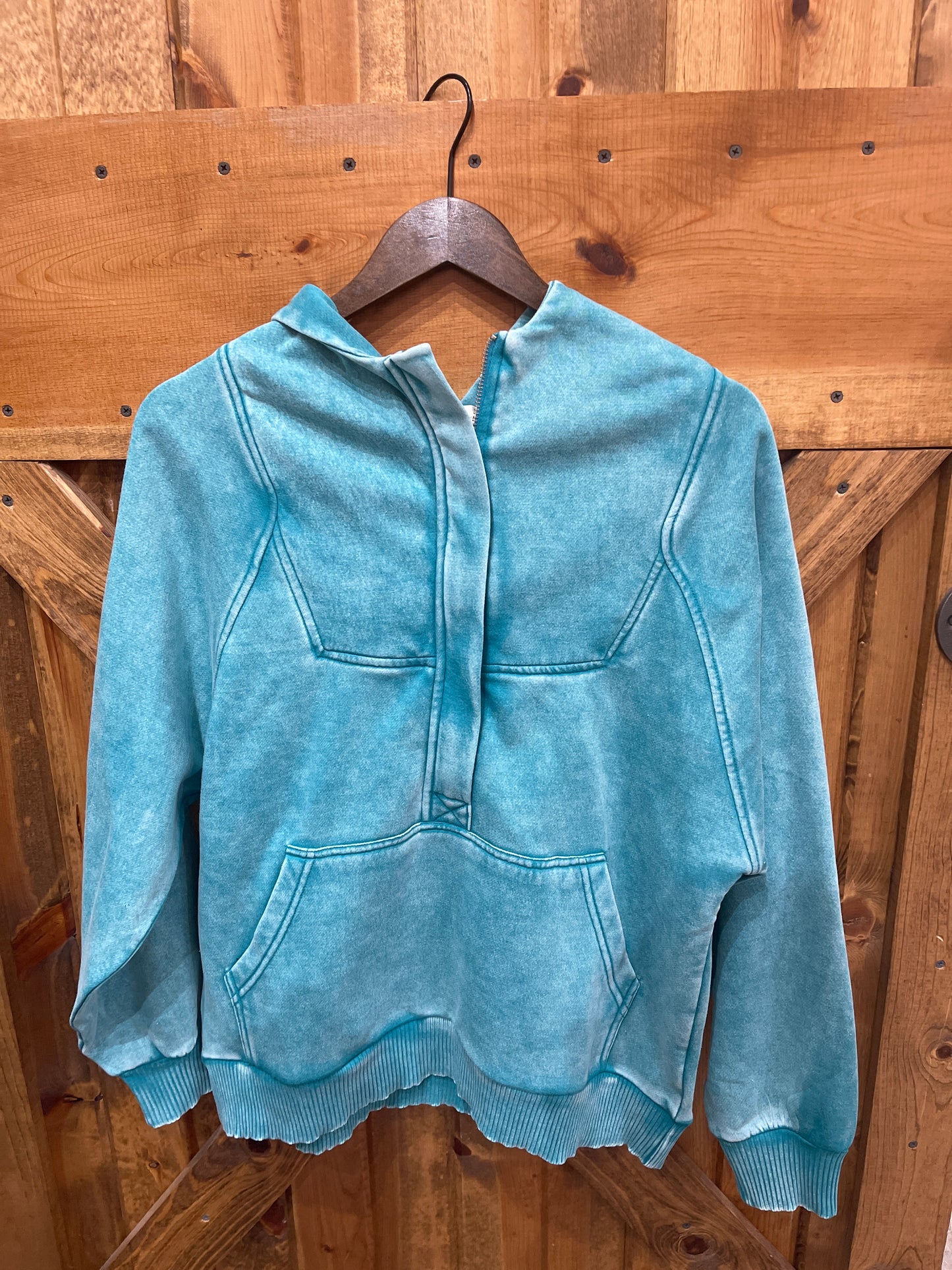 Teal Acid Wash Oversized Pocket Hoodie