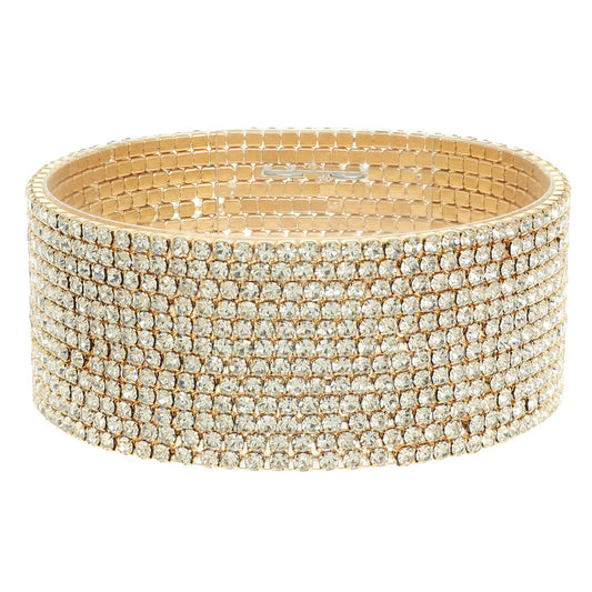 Rhinestone Embellished Stretch Bracelet Set : Gold