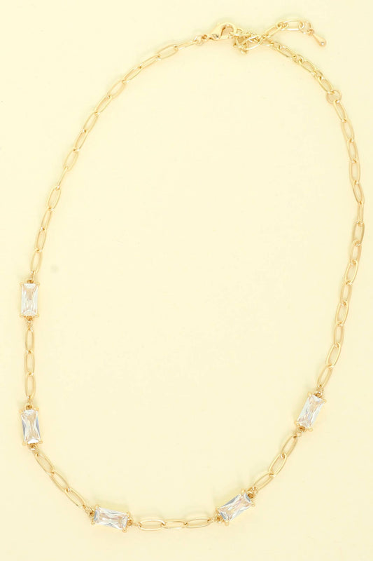 Baguette Cut Gemstone Station Chain Necklace