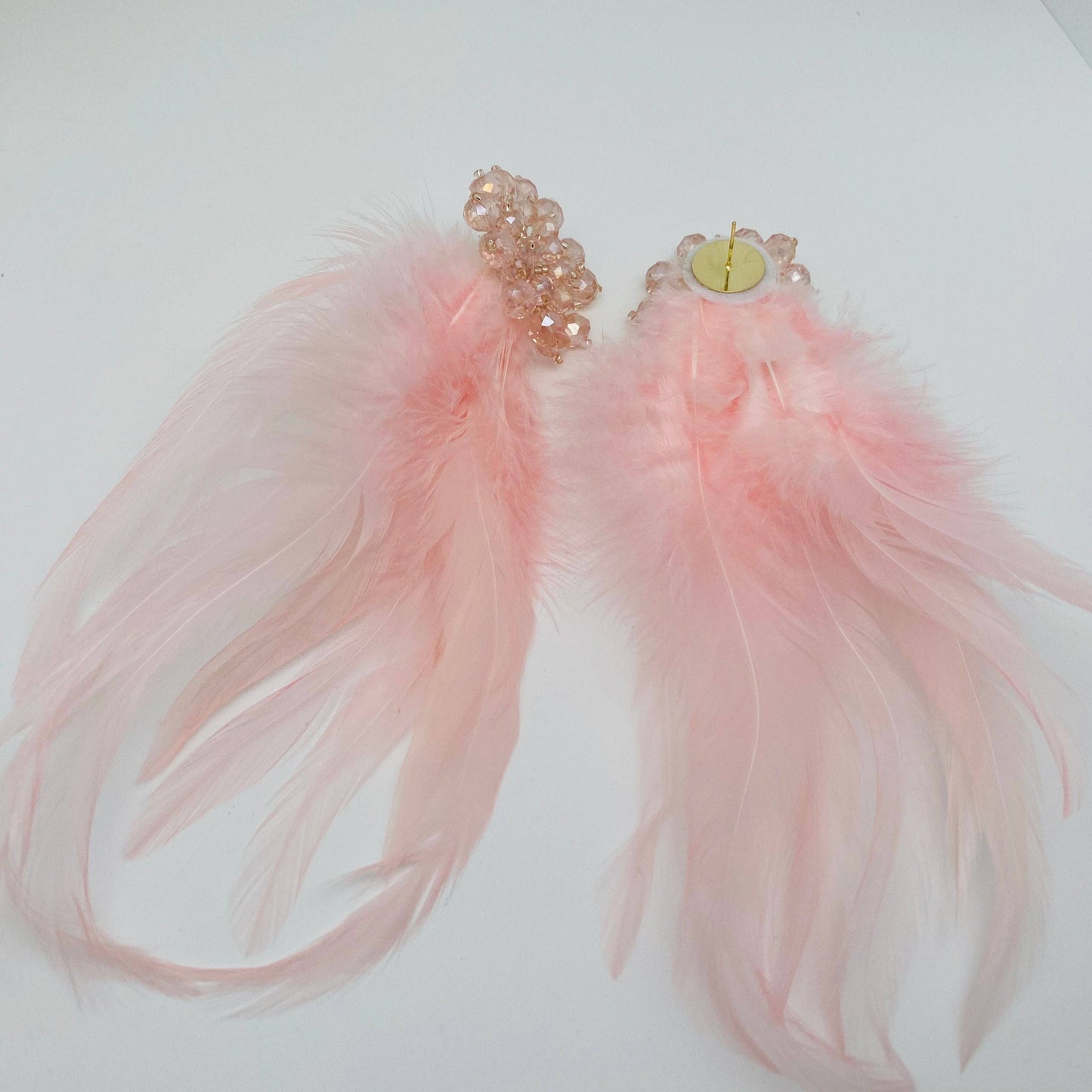 Hand-woven Flower-shaped Beaded Pink Feather Earrings: 2# Pink