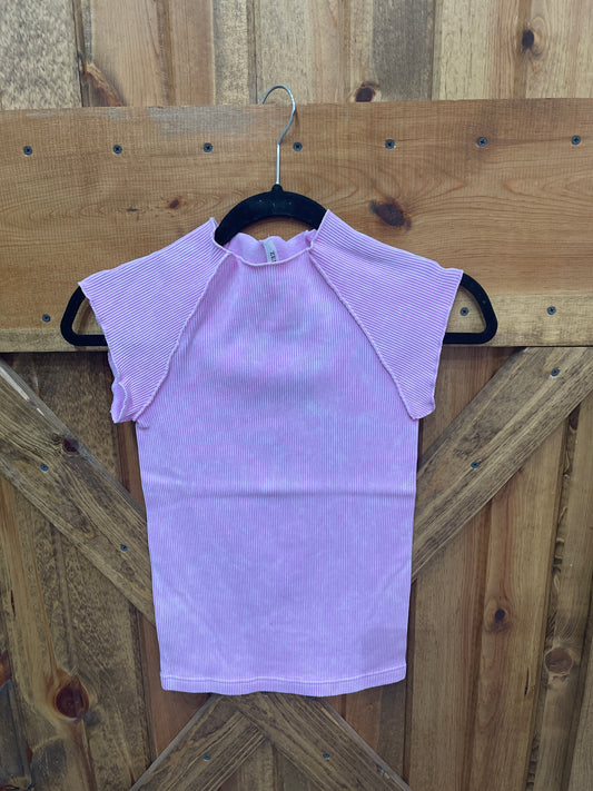 Candy Pink Stone Washed Ribbed Seamless Top