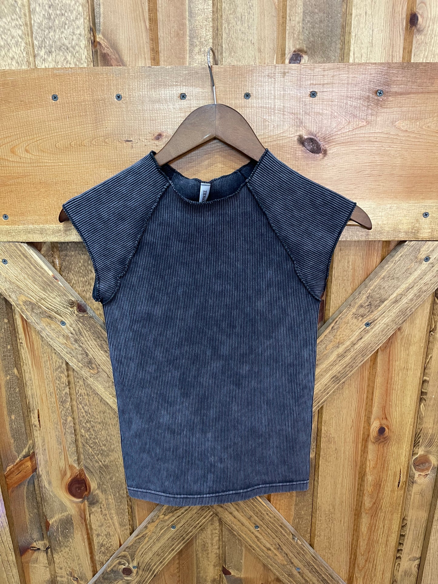 Black Stone Washed Ribbed Seamless Top