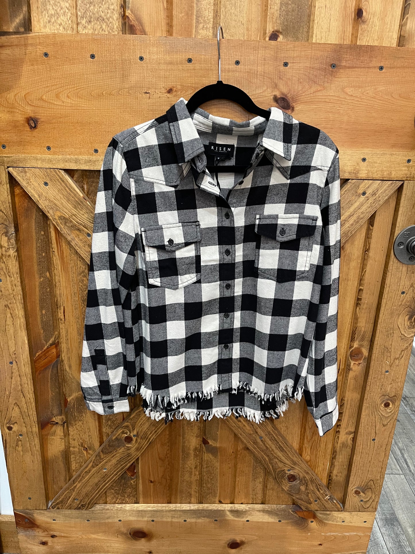 Distressed hem plaid button down