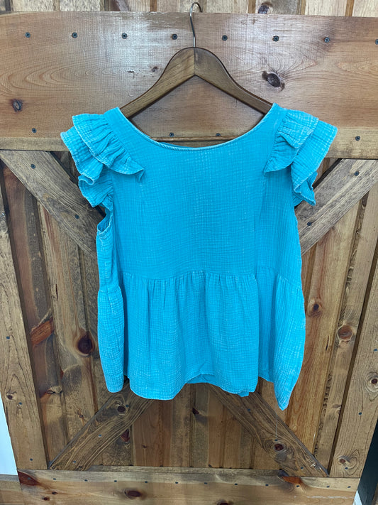 Gauze Acid Washed Ruffle Peplum Top (Mint)