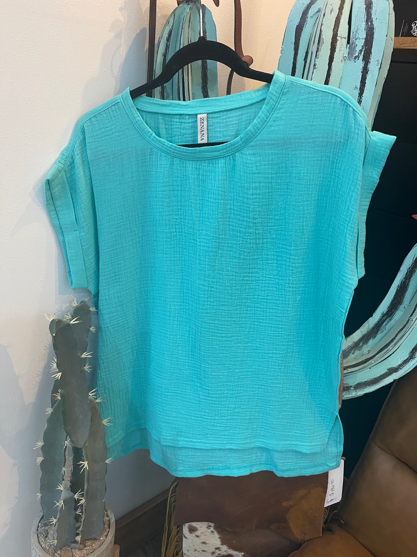 Gauze Folded Sleeve Top (Mint)