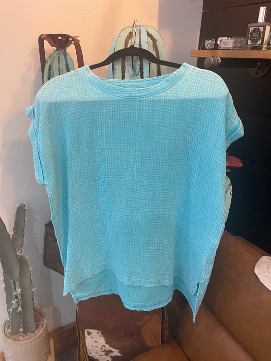 Woven Acid Wash Tee (Mint Sky)