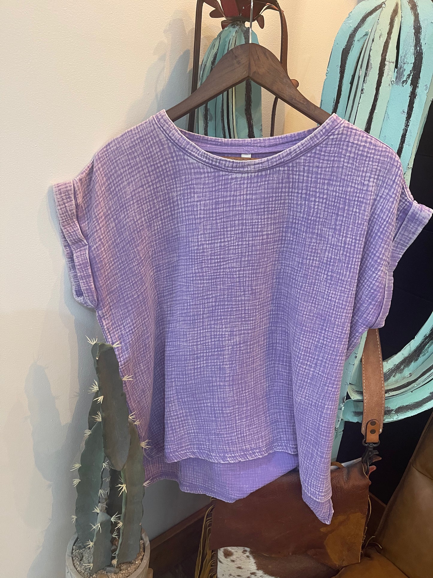 Woven Acid Wash Tee (Lavender)