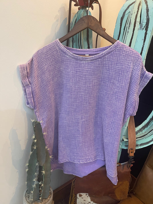 Woven Acid Wash Tee (Lavender)