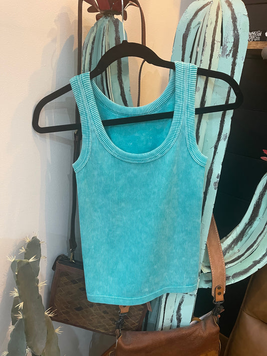 Seamless Ribbed Tank Top (Turquoise)