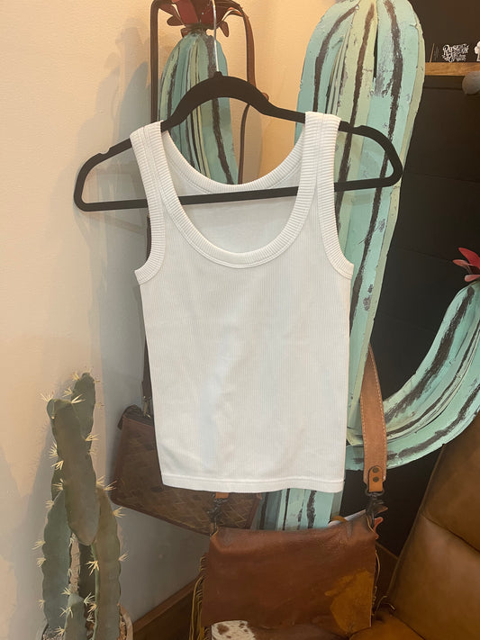 Seamless Ribbed Tank Top (White)