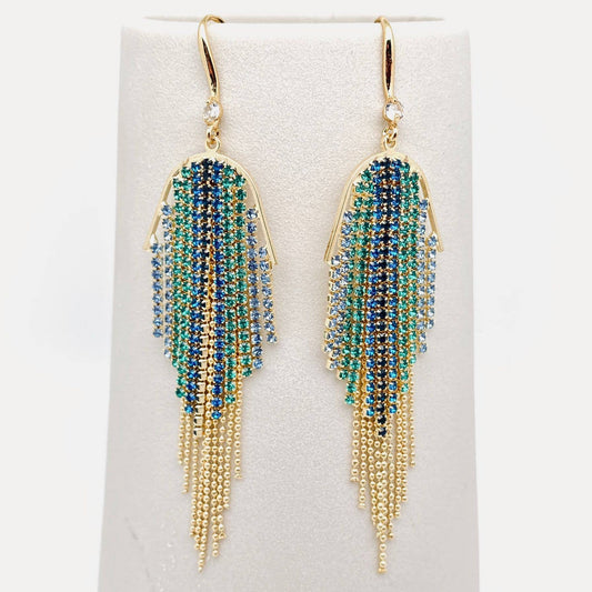 Sparkling Colored Rhinestone Tassel Dangle Earrings