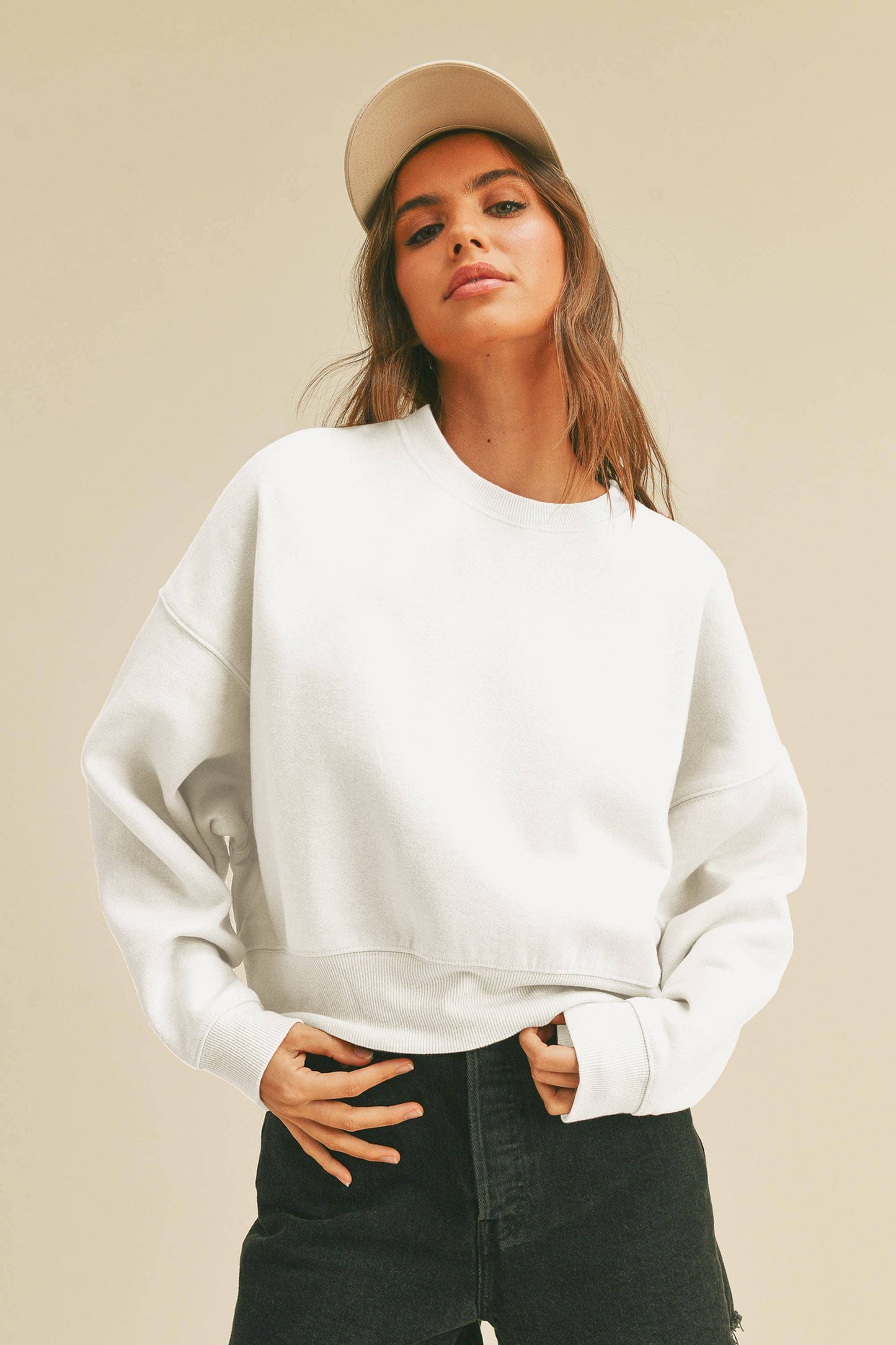 Blank Short Cropped Long Sleeve Sweatshirt: Black / S
