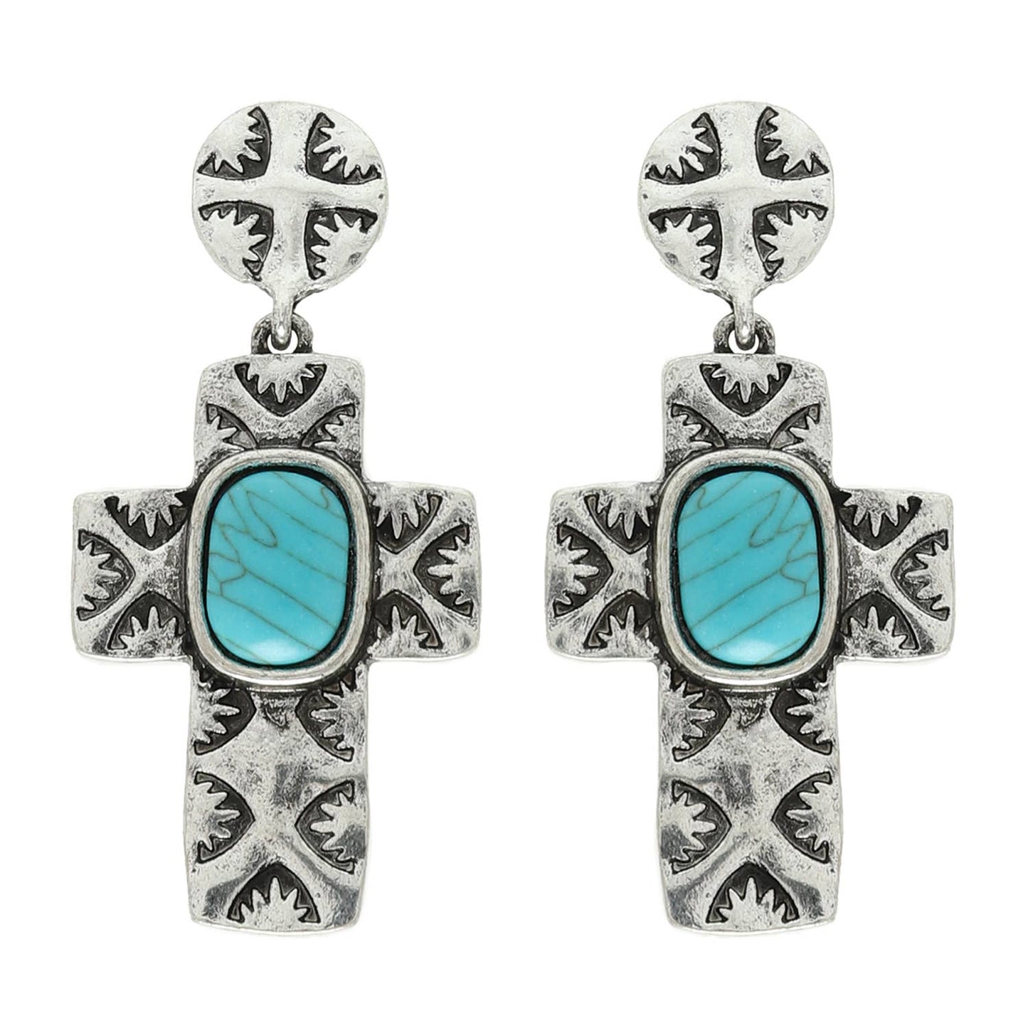 Western Turquoise Filigree Cross Earrings