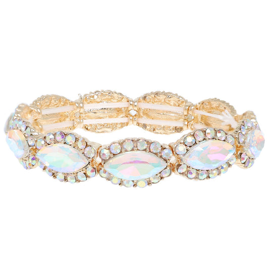 Crystal Gemstone Petal Cut Cluster Bracelet: Gold Iridescent