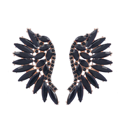 Colored Rhinestone Wing-shaped Earrings Bohemian Style: Black