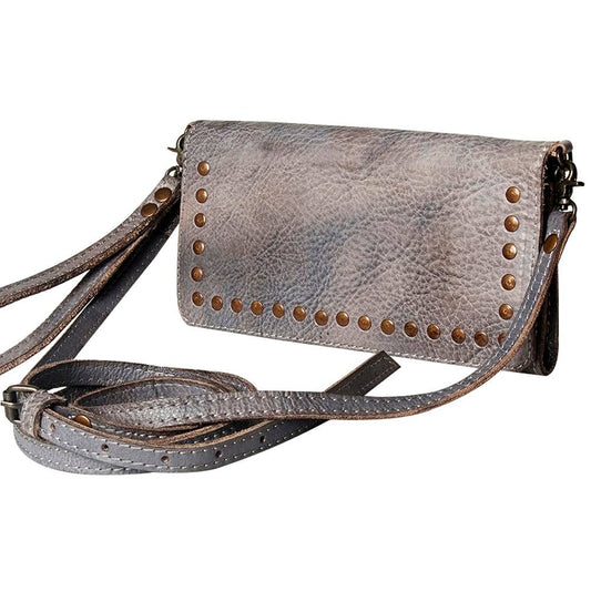 Studded Genuine Leather Wallet with strap