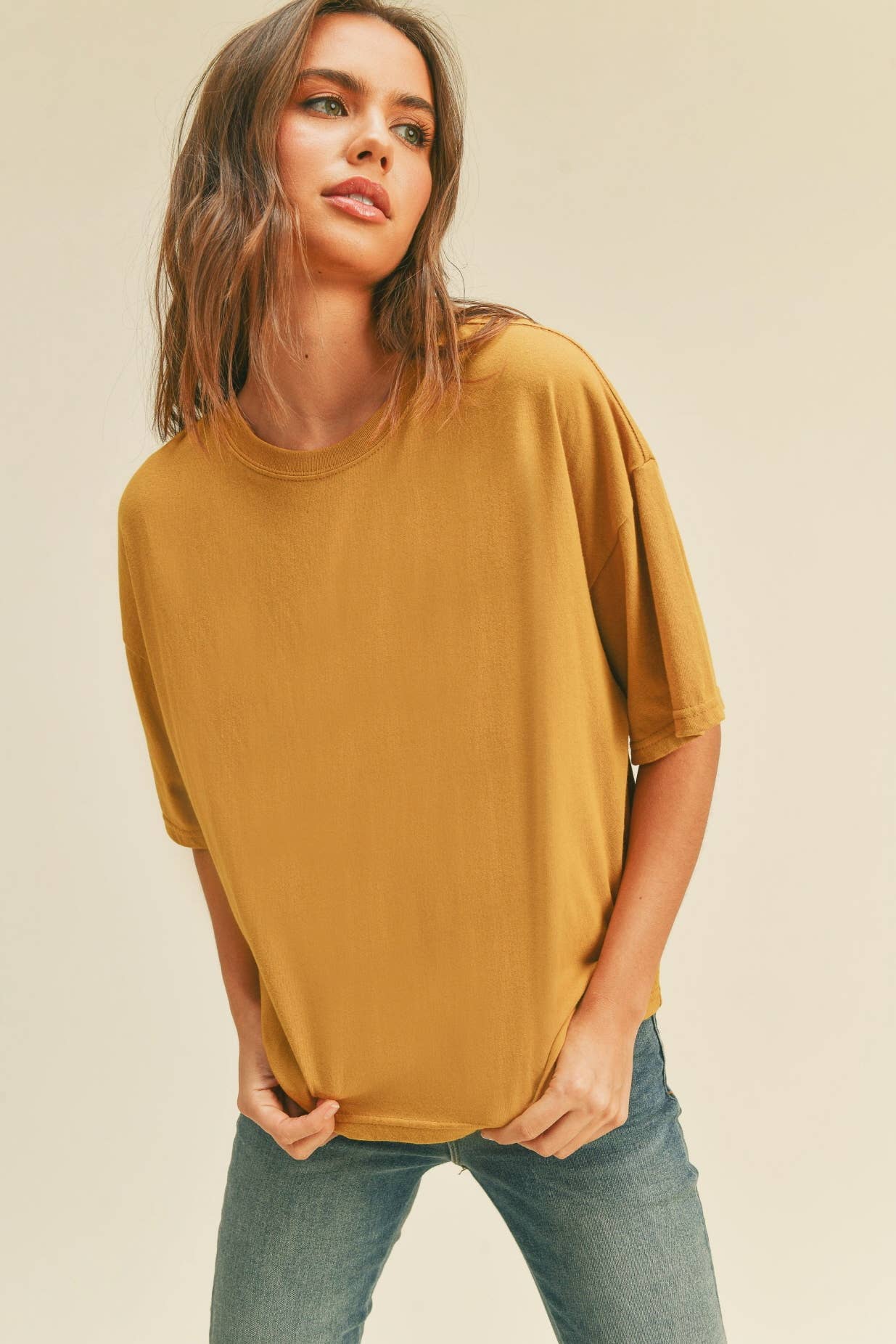 Blank Long Cropped Short Sleeve T-Shirt: VANILLA / L