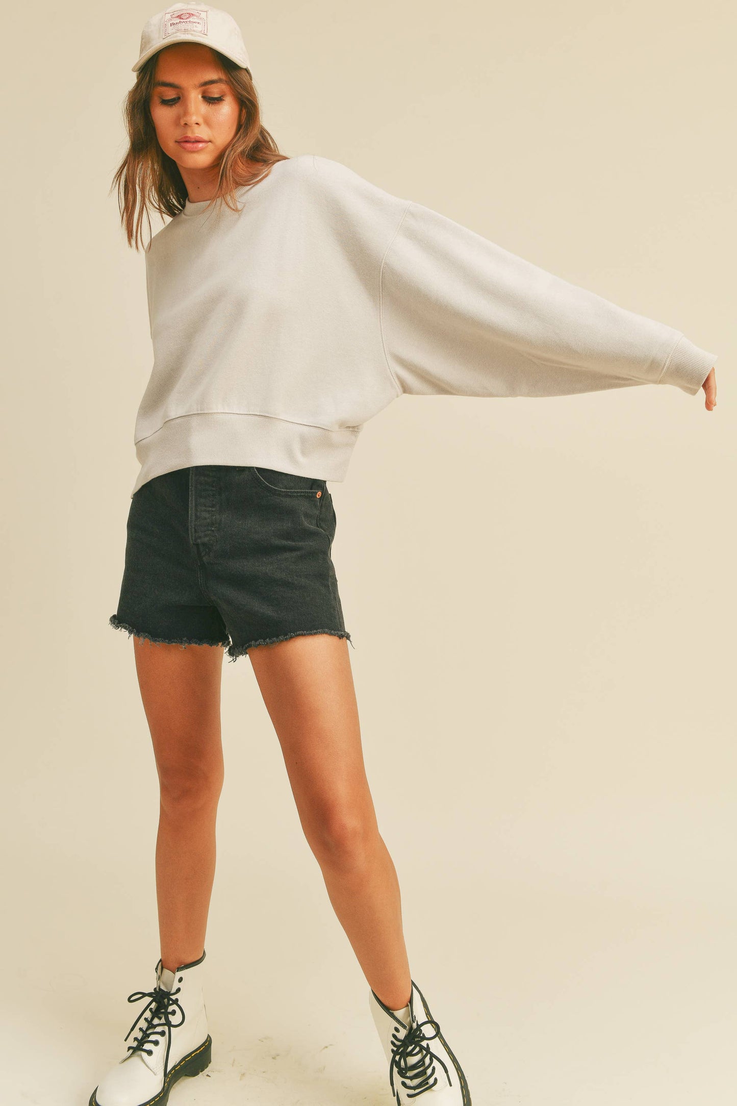 Blank Short Cropped Long Sleeve Sweatshirt: Black / L
