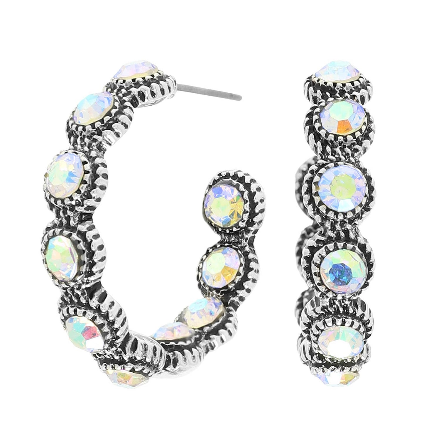 Western Multicolored Crystal Hoop Earrings : Iridescent Turquoise