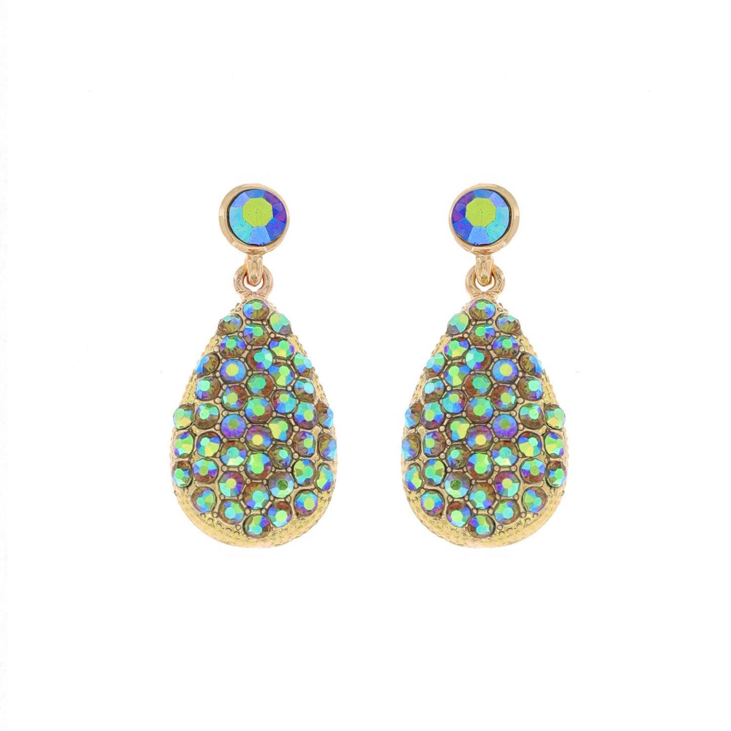 2-Tier Crystal Pave & Pearl Teardrop Drop Earrings: Gold Crystal