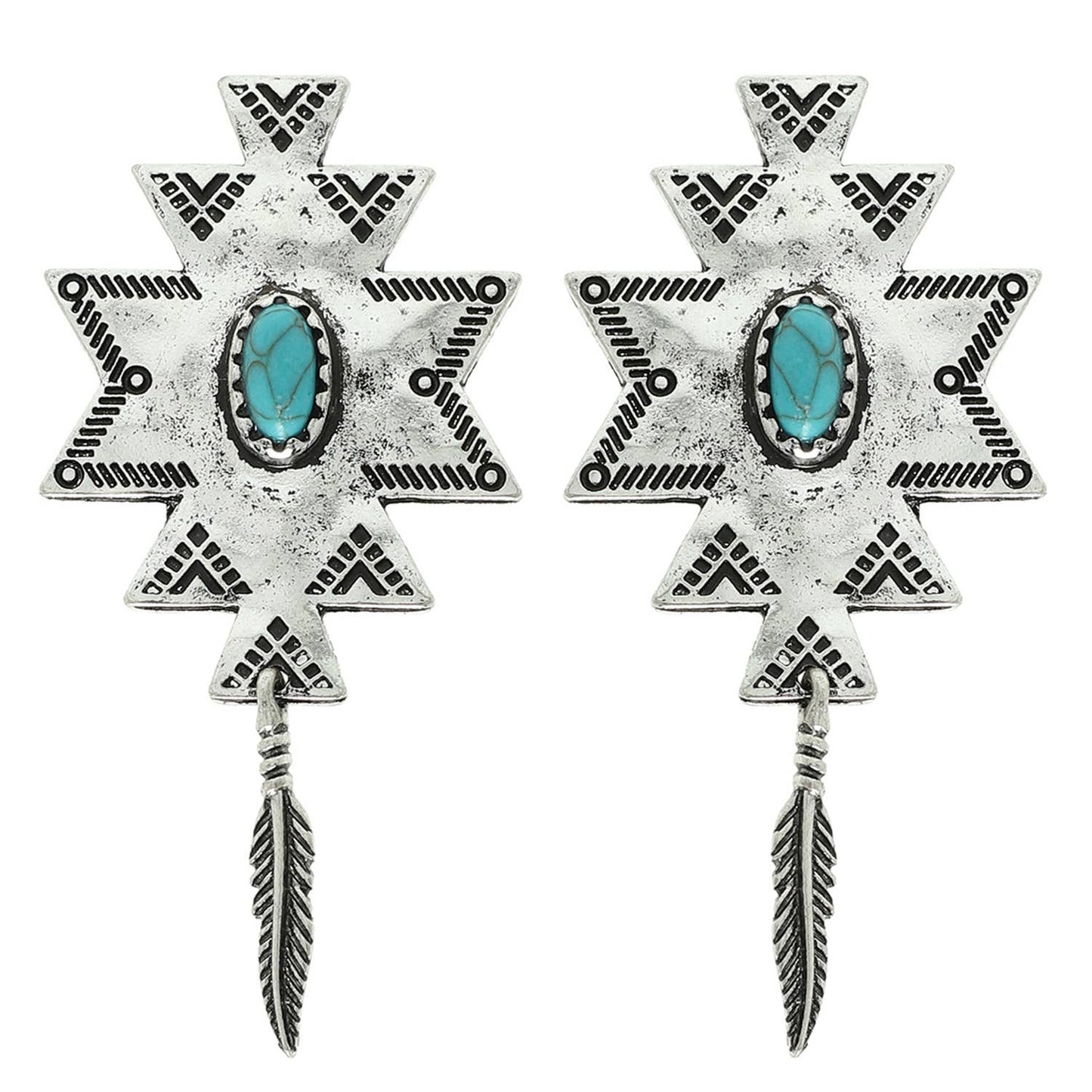 Western Aztec Rhombus Turquoise Earrings