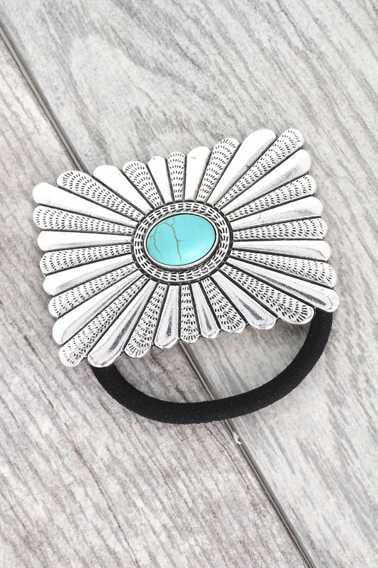 Western Turquoise Rectangular Concho Hair Tie