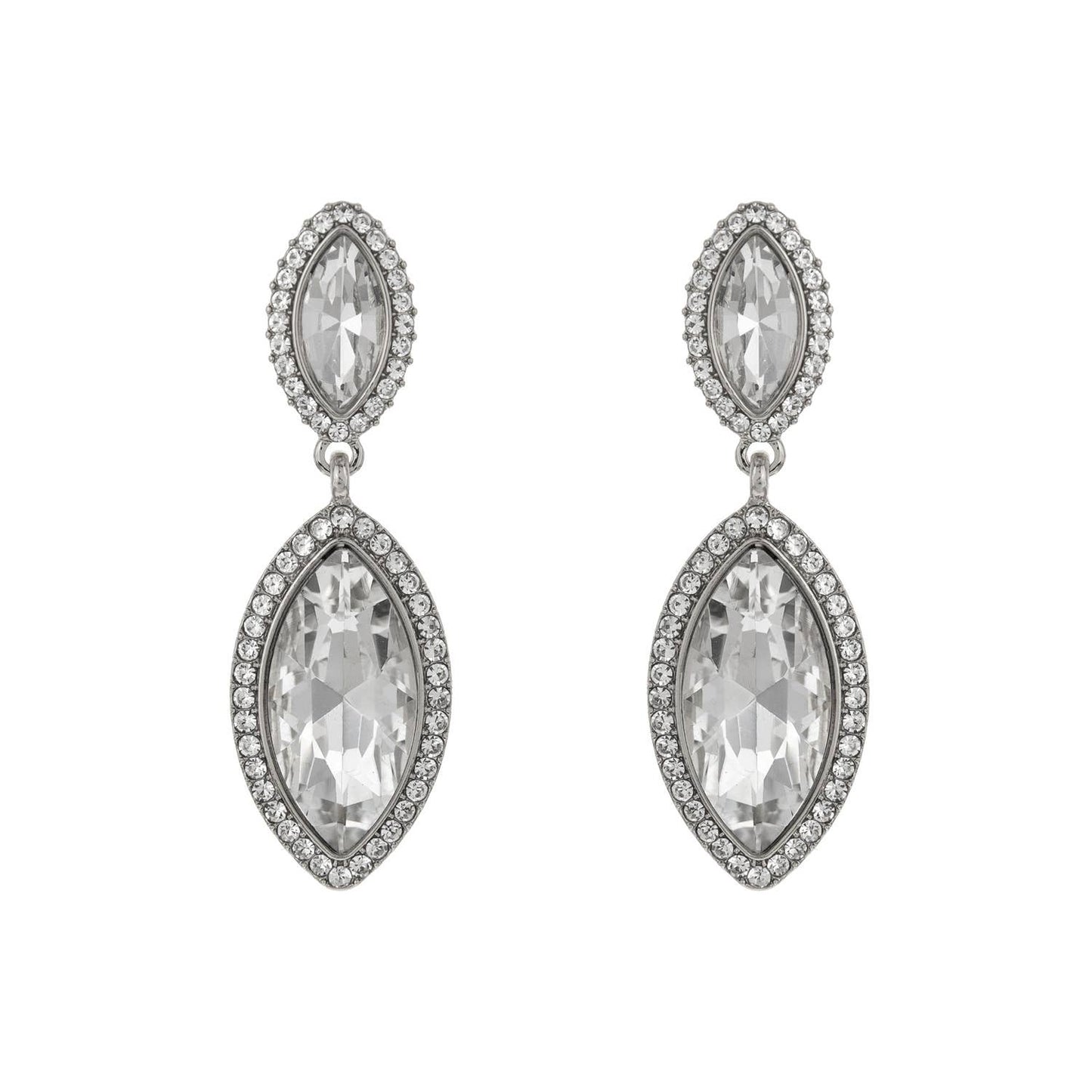 2 Tier Rhinestone Crystal Petal Cut w/ Halo Dangle Earrings: Gold Clear