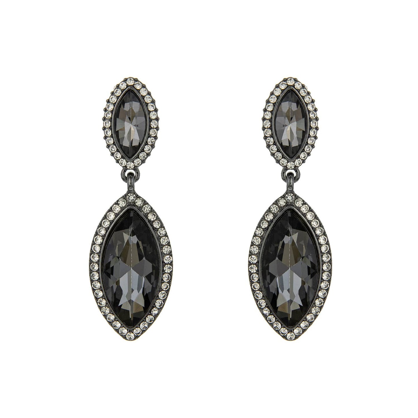 2 Tier Rhinestone Crystal Petal Cut w/ Halo Dangle Earrings: Peach