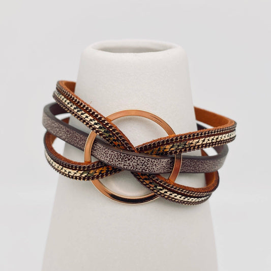Magnetic Buckle Ring Charm Leather Bangle Bracelet - BJ/LB: Brown