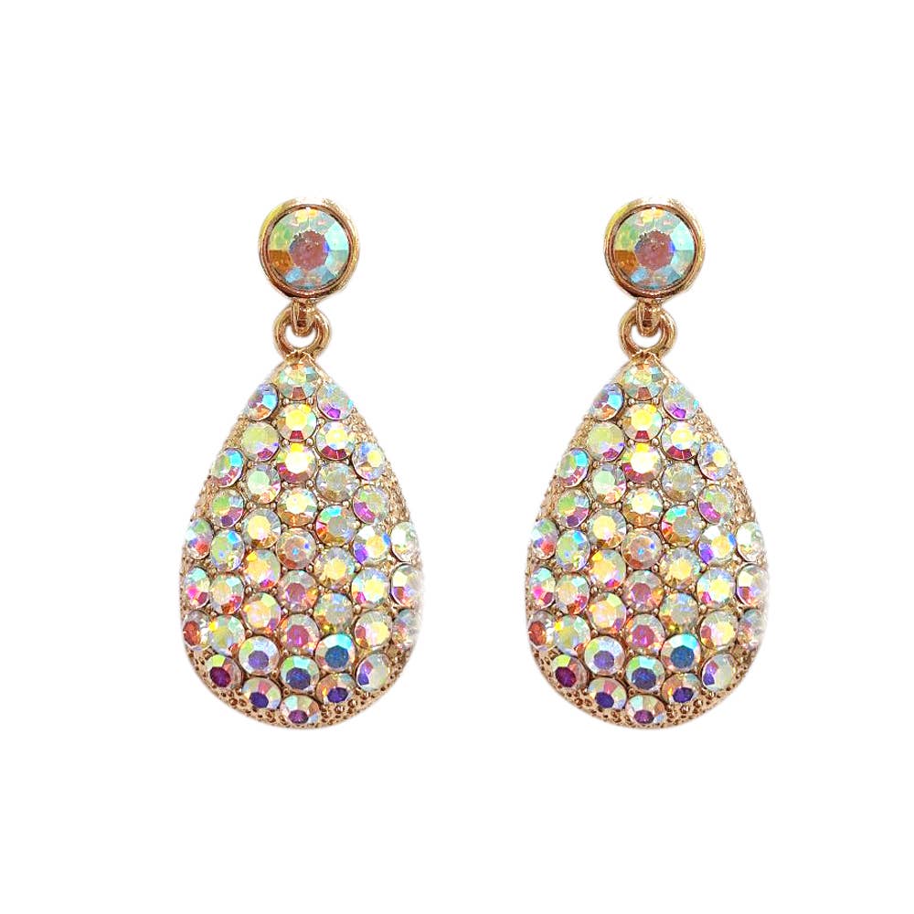 2-Tier Crystal Pave & Pearl Teardrop Drop Earrings: Gold Crystal
