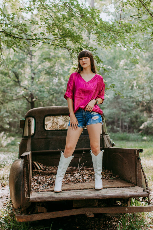 MK440 Metallic Blouse - Pink: Pink / S