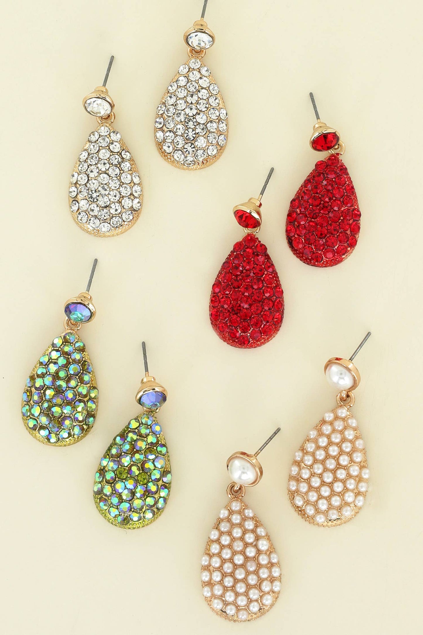 2-Tier Crystal Pave & Pearl Teardrop Drop Earrings: Gold Crystal