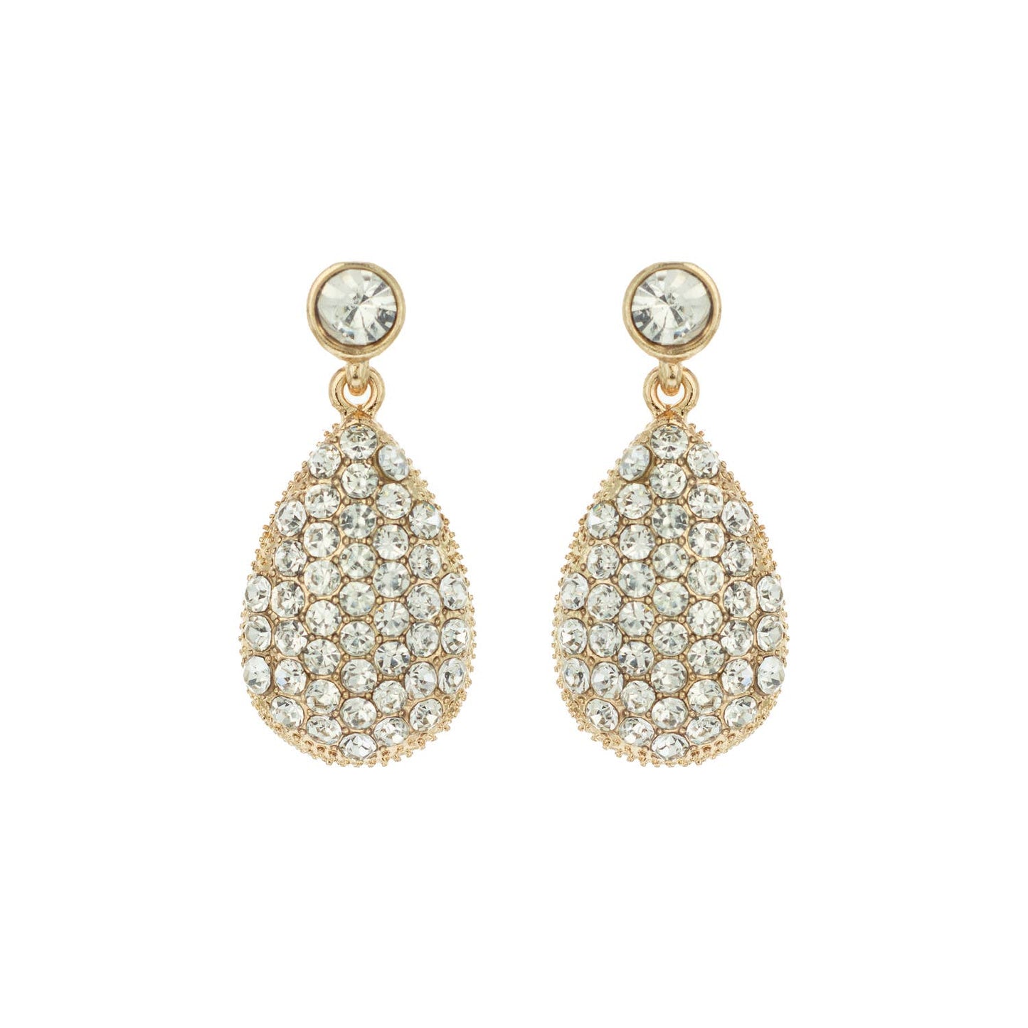 2-Tier Crystal Pave & Pearl Teardrop Drop Earrings: Gold Crystal