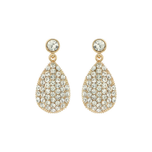 2-Tier Crystal Pave & Pearl Teardrop Drop Earrings: Gold Crystal