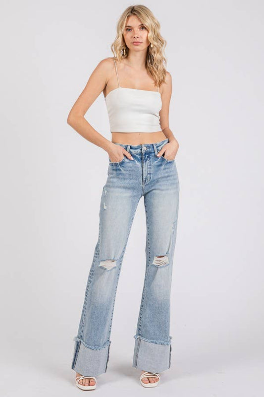 P1370F-LA HIGH RISE SUPER STRETCH WIDE FLARE W/ CUFFED HEM: 9/28