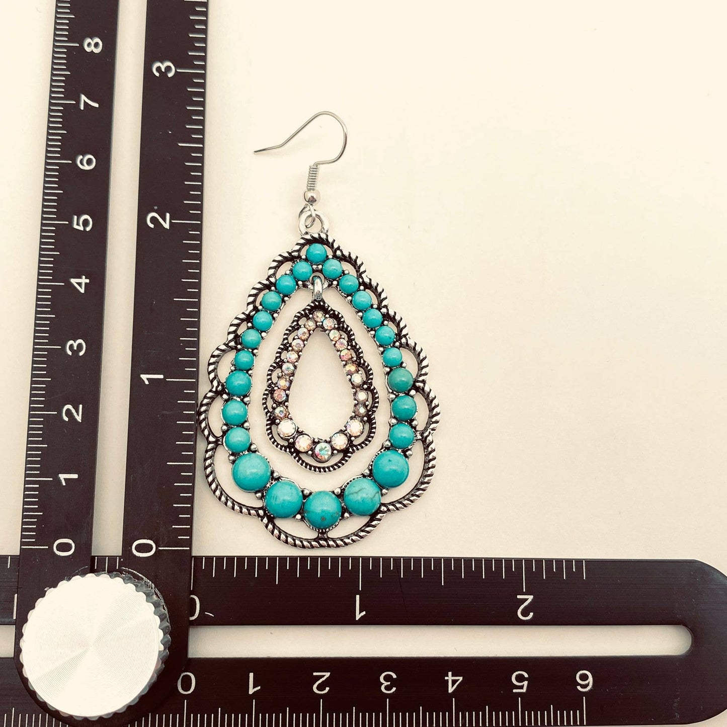Rhinestone Turquoise Double-layer Drop Dangle Earrings - WJ