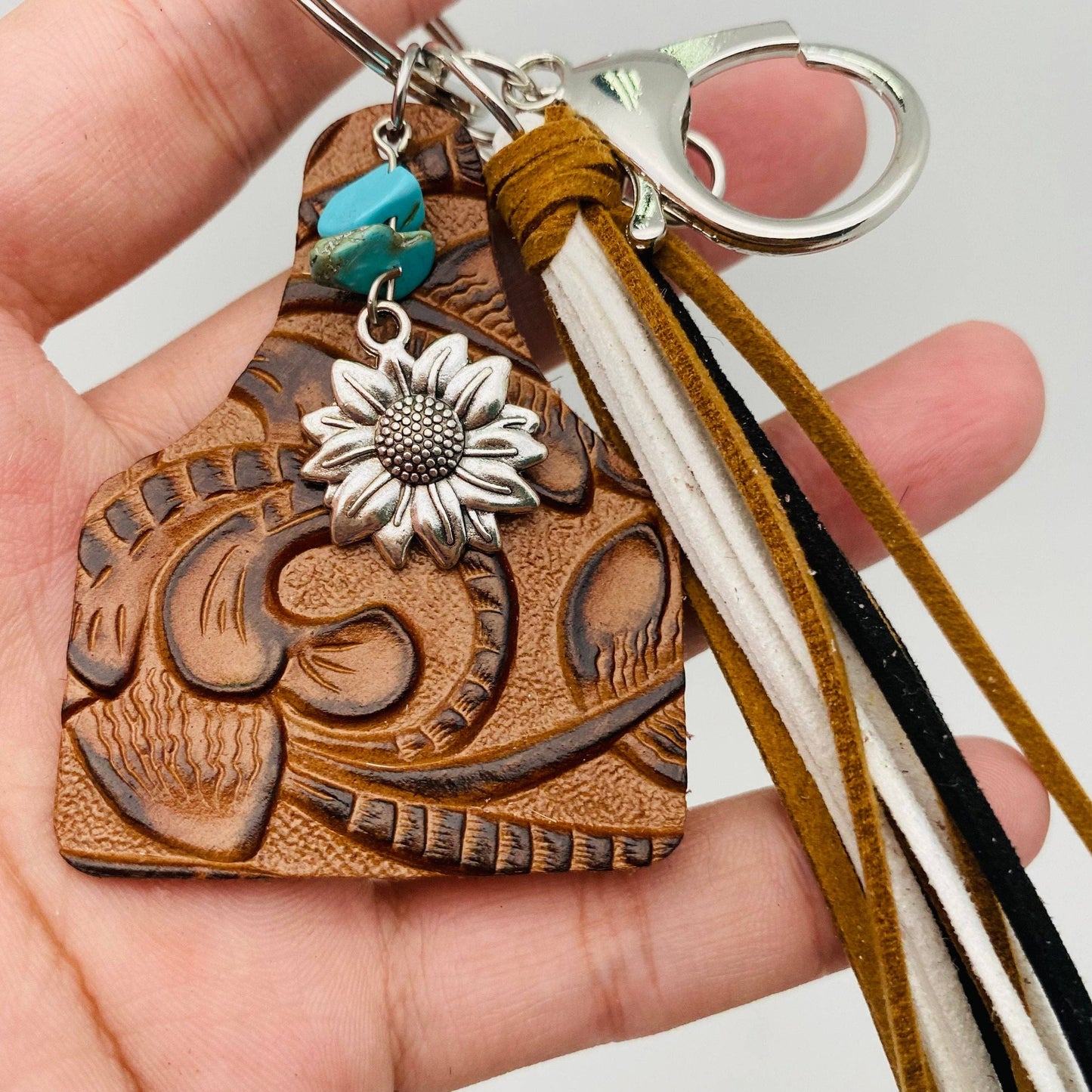 Western Style Geometric Cowhide Keychain: 1