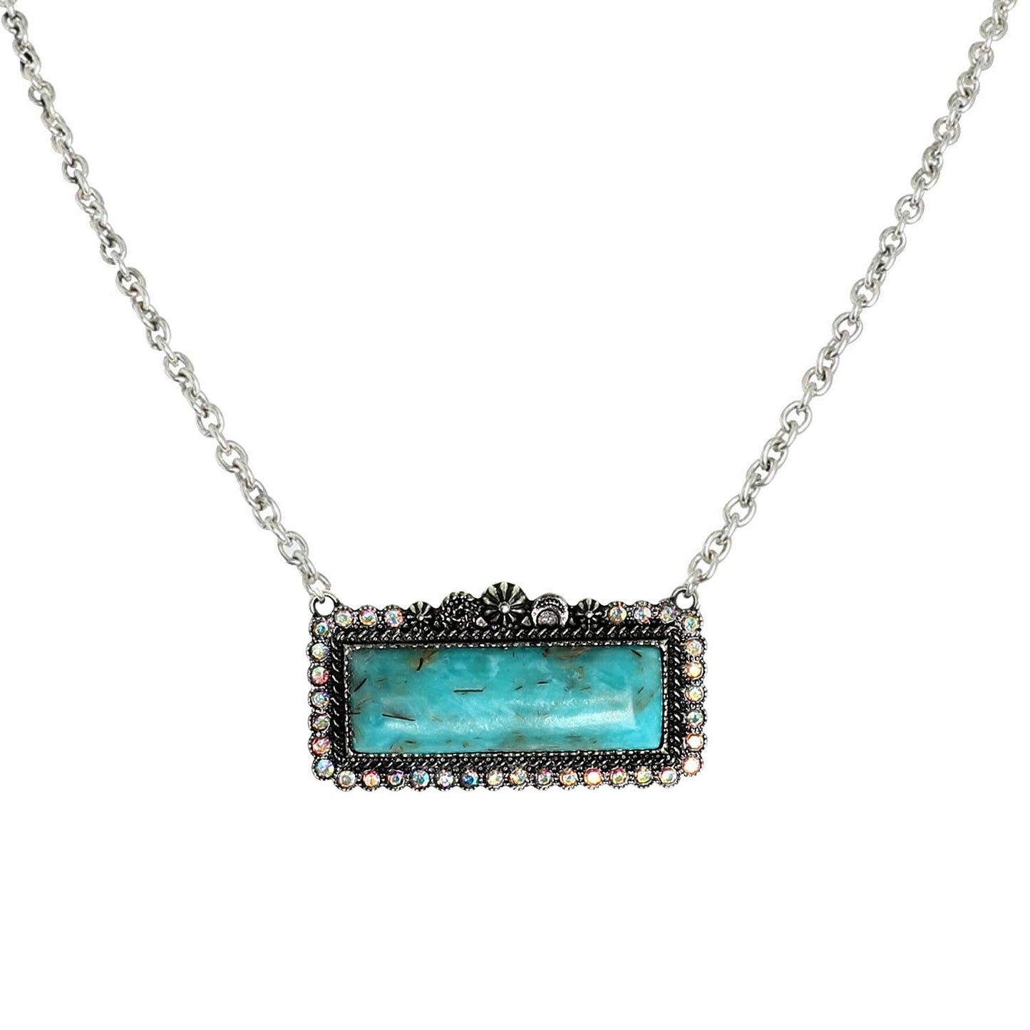 Western Rectangle Turquoise Concho Necklace: White