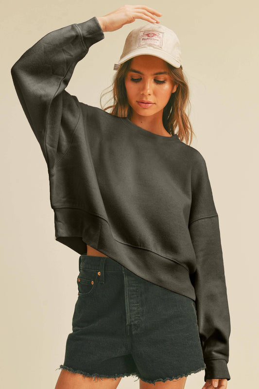 Blank Short Cropped Long Sleeve Sweatshirt: Black / S