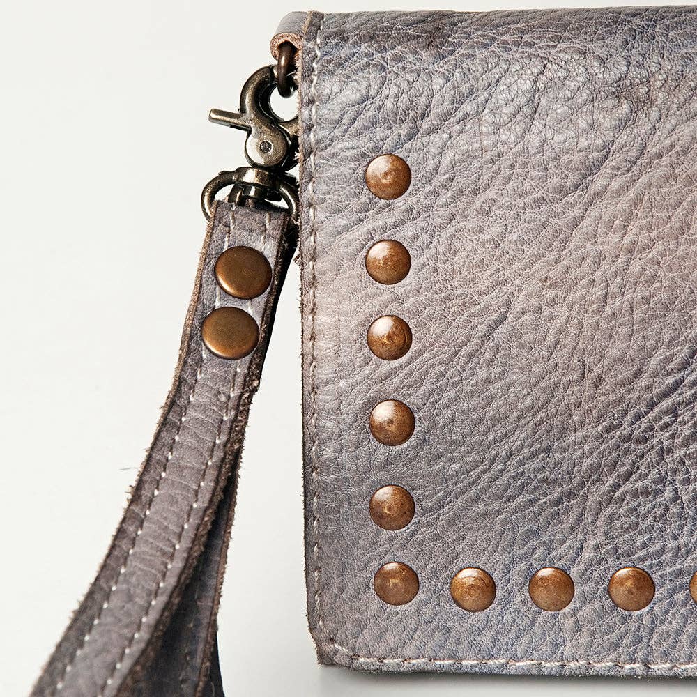 Studded Genuine Leather Wallet with strap