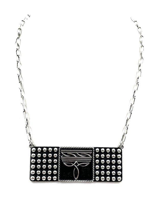 Western Boot Stitch Metal Plate Necklace