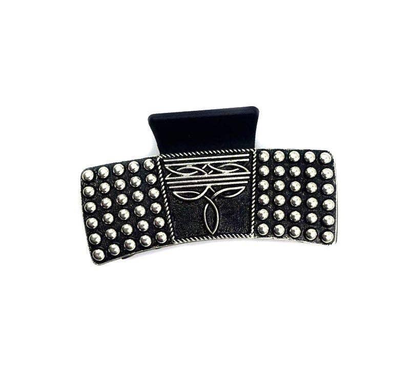 Western Boot Stitch Bubble Metal Plate Hair Claw