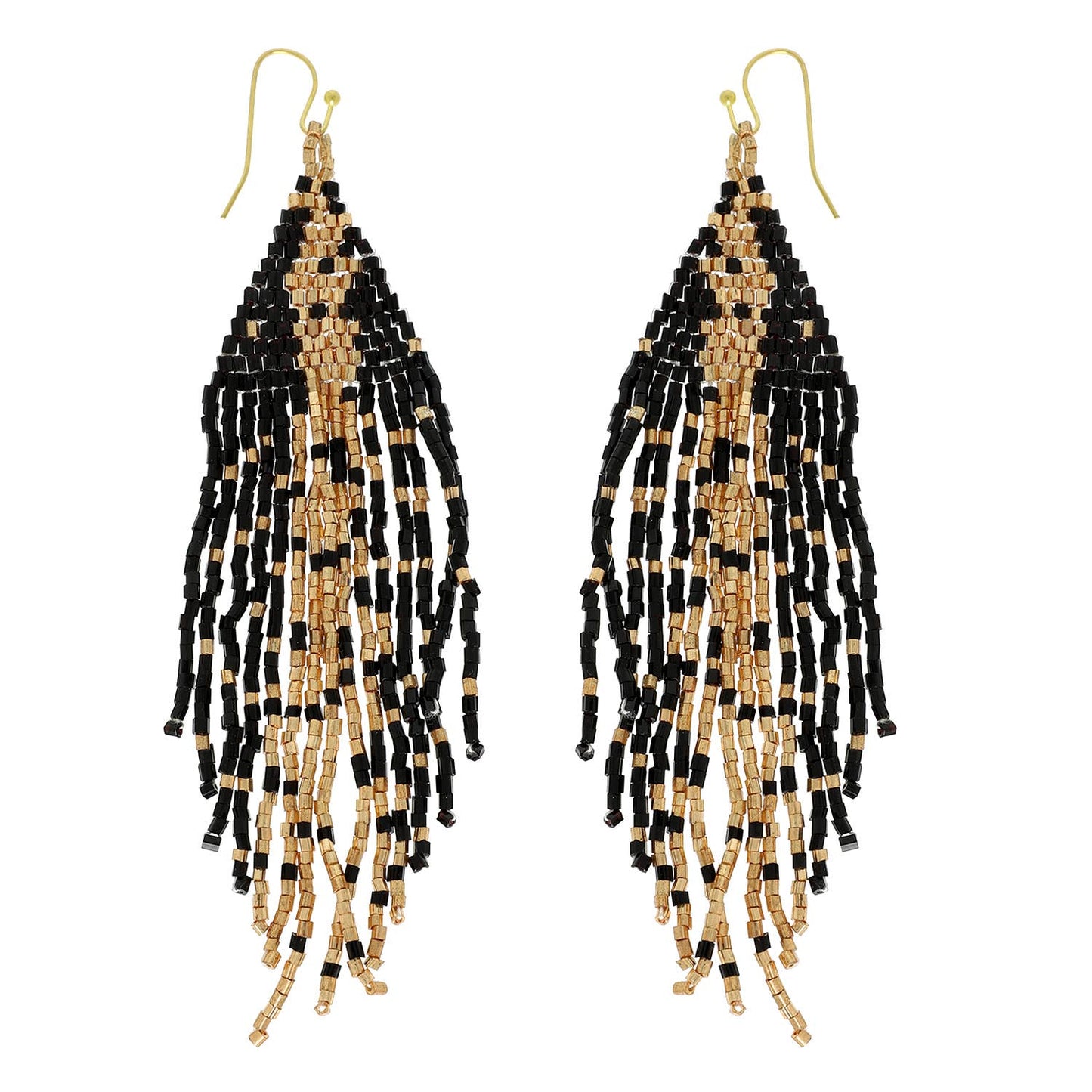 Western Native American Bead Fringe Earrings : White