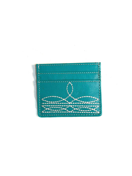WESTERN GENUINE LETHER BOOT STITCH CARD HOLDER: TURQUOISE