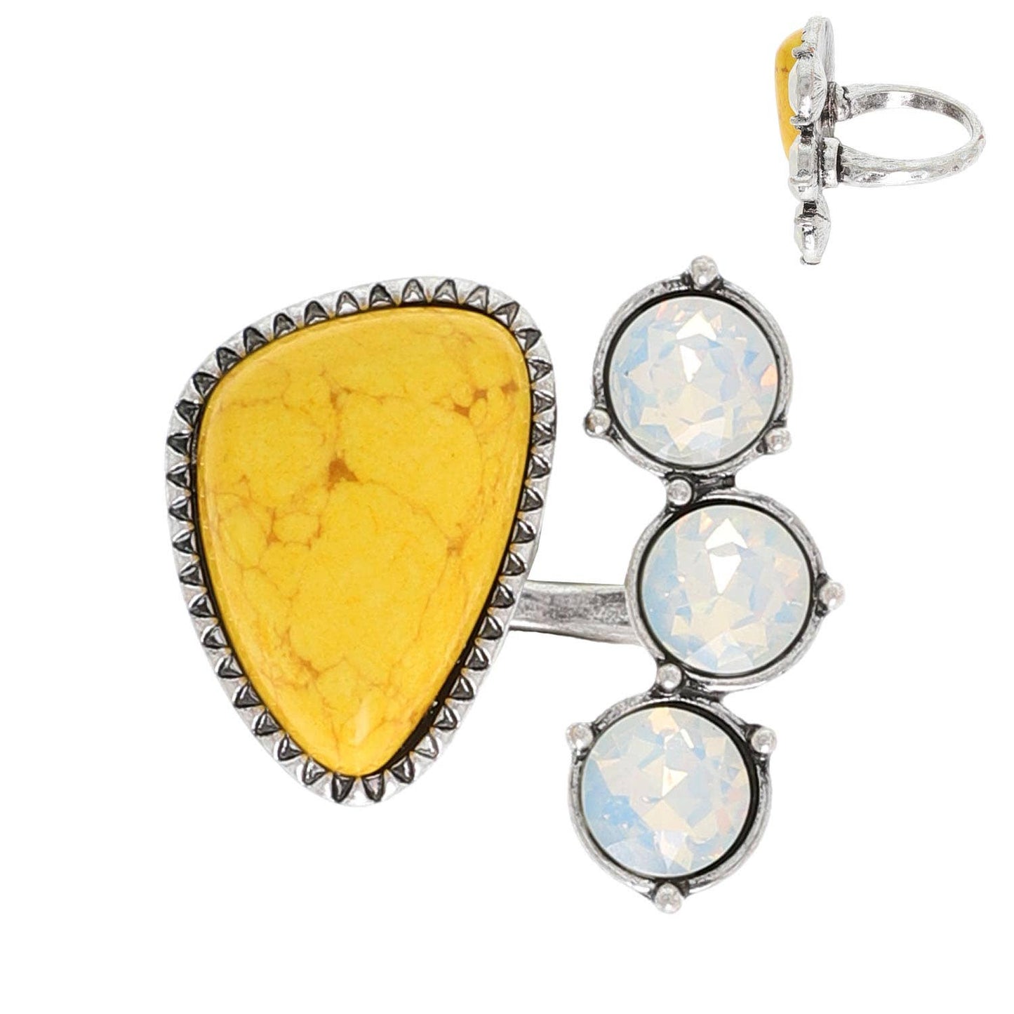 Western Jeweled 4-Stone Turquoise Cuff Ring: Iridescent