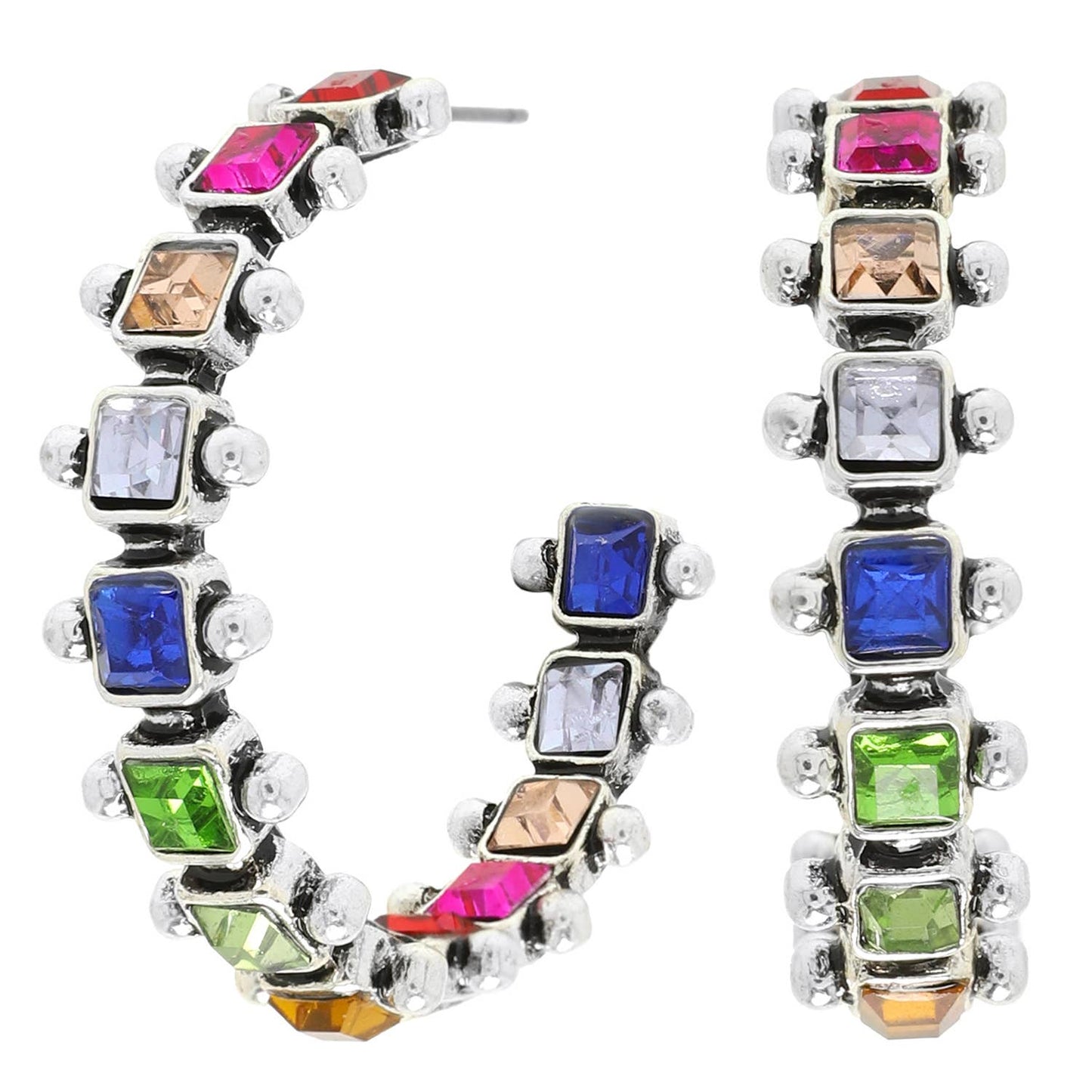 Western Square Cut Crystal Hoop Earrings : Iridescent